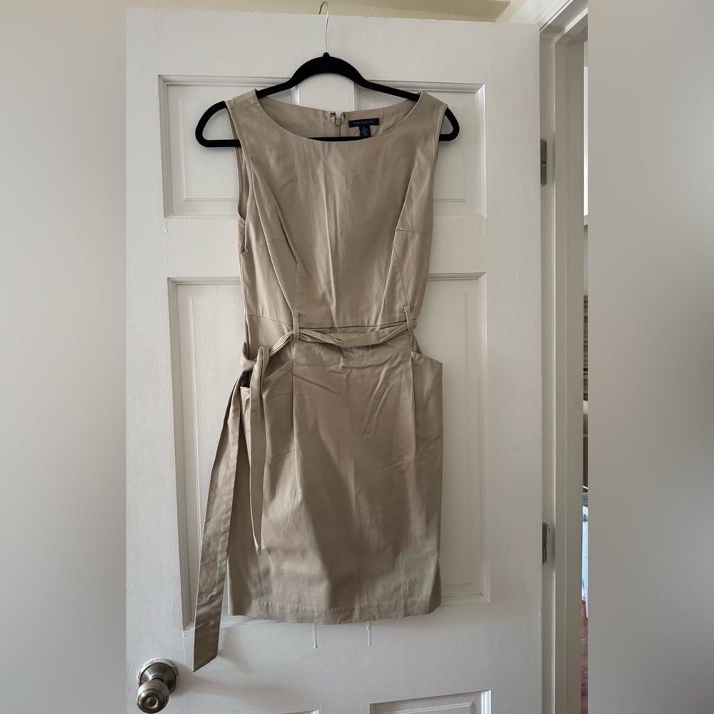 Tommy Hilfiger Tan Sheath Midi Dress Bateau Neck Size 6 — Wedding Guest Work